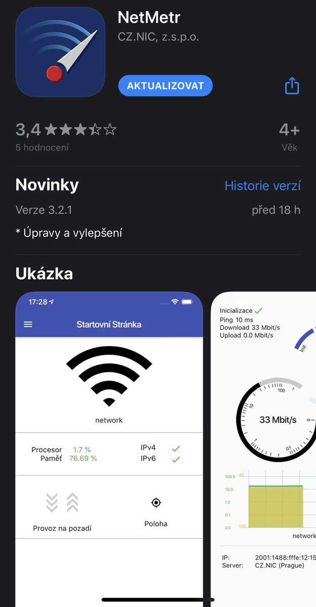 xmireknovak's tweet image. Dnes vyšla aktualizace #netmetr pro iOS od @CZ_NIC Kolik máte na download/upload - pochlubíte se? #merimeCesko