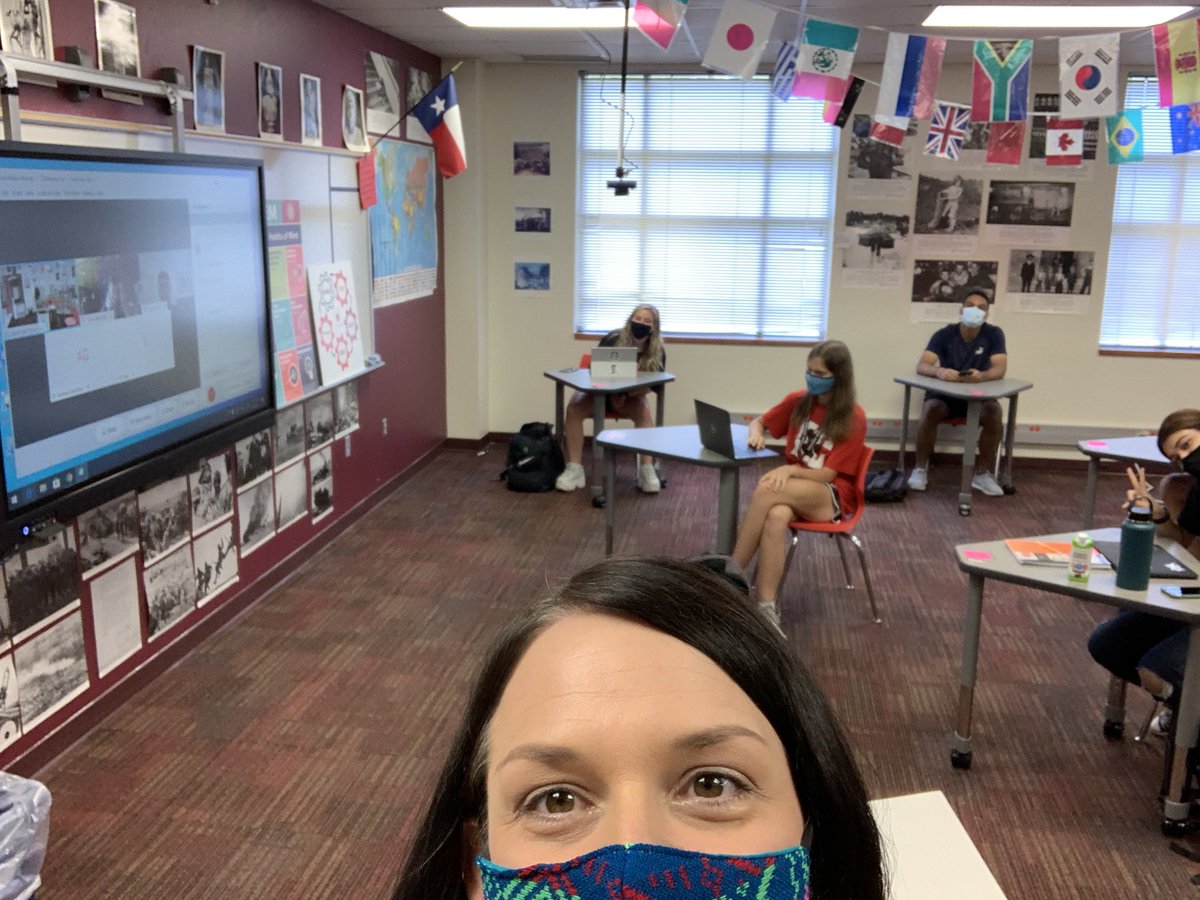 Teaching by the numbers: 5 virtual students, 7 in-person students, 1 Webex, 2 presentations, and all 6 feet apart. #chpantherpride