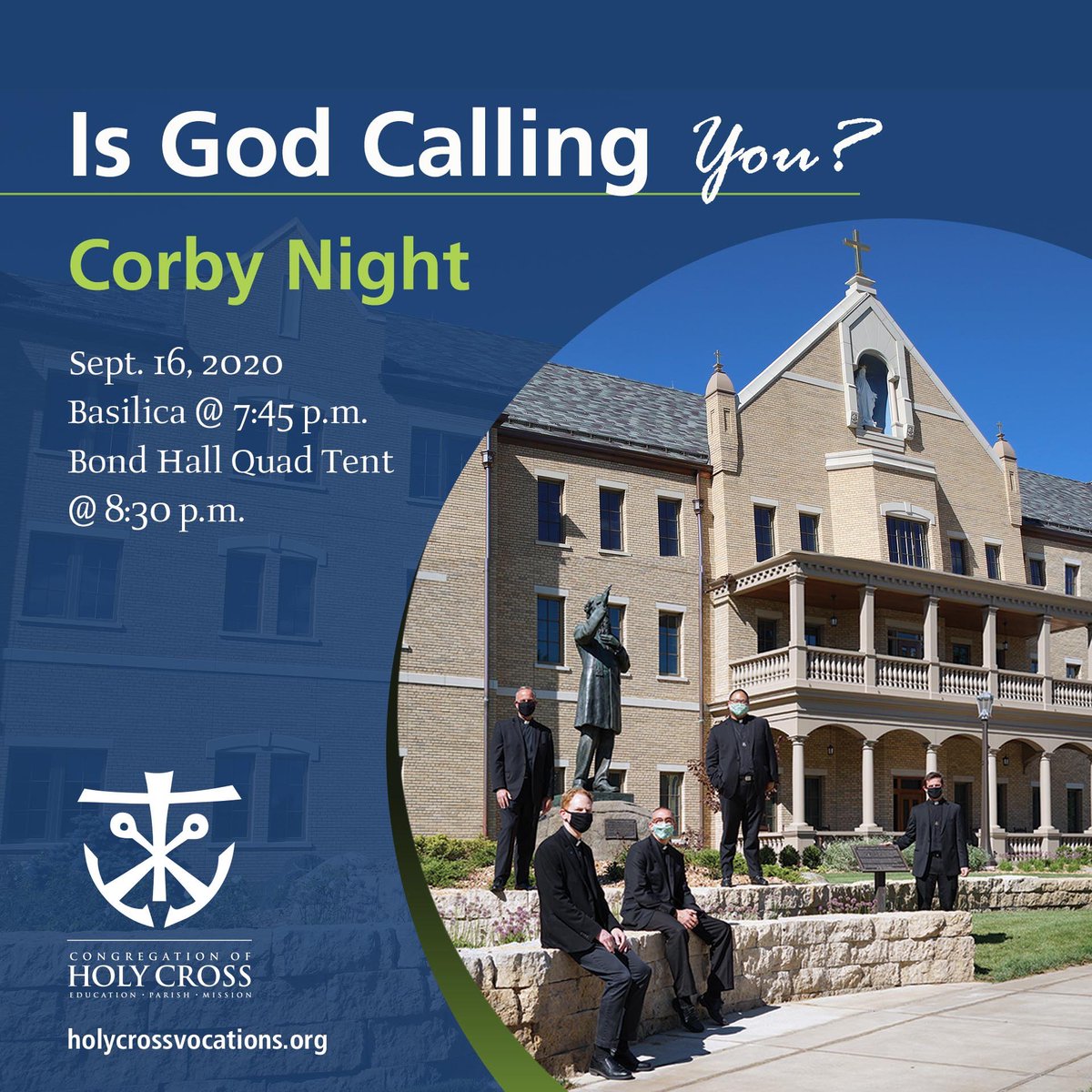 Holy Cross Vocations (@cscvocations) on Twitter photo Men from the University of Notre Dame and from Holy Cross College are invited to learn more about the vocations to priesthood and brotherhood in Holy Cross. Join us for Corby Night on Wednesday, September 16! <a href="/NDMinistry/">ND Campus Ministry</a> <a href="/HCNDMinistry/">HC Campus Ministry</a> Men from the University of Notre Dame and from Holy Cross College are invited to learn more about the vocations to priesthood and brotherhood in Holy Cross. Join us for Corby Night on Wednesday, September 16! <a href="/NDMinistry/">ND Campus Ministry</a> <a href="/HCNDMinistry/">HC Campus Ministry</a>