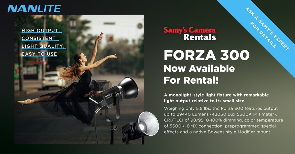 samys_camera's tweet photo. NOW AVAILABLE FOR RENT 🚨

Ultra Bright. Lightweight. Compact 💡 The @NanliteUSA #Forza300 LED Monolight is a monolight style light fixture with remarkable light output relative to its size.

LEARN MORE 👉 https://t.co/CaAZJSeirt
#samyscamera #samysrentals #lighting #photography https://t.co/oKyTLdNba8
