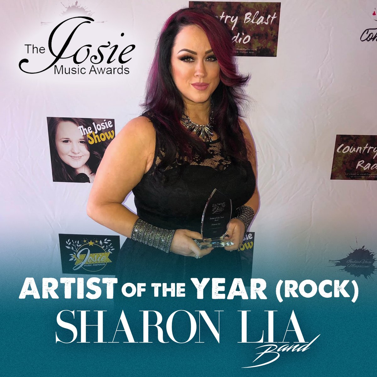 SharonLiaBand's tweet photo. 🎶 🎸 So happy and grateful for this win!! I consider it an honor to be named #BestRockArtist Of The Year @ this year's @josiemusicawards! Thank you to my band, producers, family, &amp; friends for your ♥️ and for putting up with our passion! 

#JosieMusicAwards https://t.co/PwCy7oNJQN
