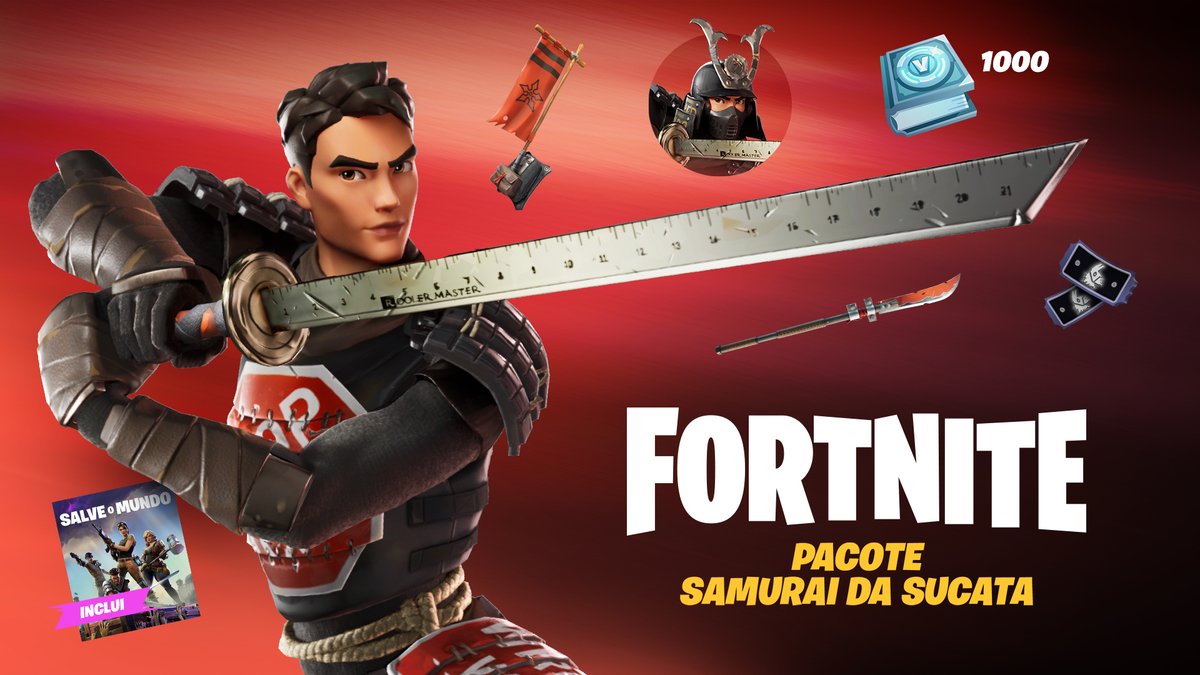 Brasil_Fortnite's tweet photo. Ganhe acesso ao Salve o Mundo com o Pacote Samurai da Sucata!

Ele inclui:
- Herói Taiga, o Samurai da Sucata, que pode ser usado no modo Battle Royale
- Plano de Arma Lança da Sucata
- Até 1.000 V-Bucks e mais ao completar tarefas diárias do Salve o Mundo https://t.co/L3648H0eyP