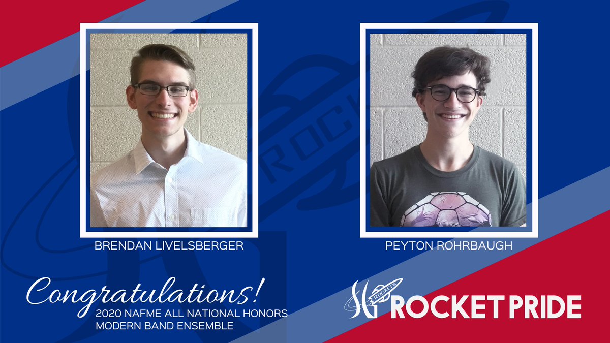 SGSchoolNews's tweet photo. Brendan Livelsberger &amp; Peyton Rohrbaugh were selected to be part of the 2020 NAfME All-National Honors Ensemble. They are both considered a Top 3 High School Rock/Pop Player in the U.S. on their specific music instrument! 🤩🤩🅲🅾🅽🅶🆁🅰🆃🆄🅻🅰🆃🅸🅾🅽🆂! #RocketPride https://t.co/imJV16y79w