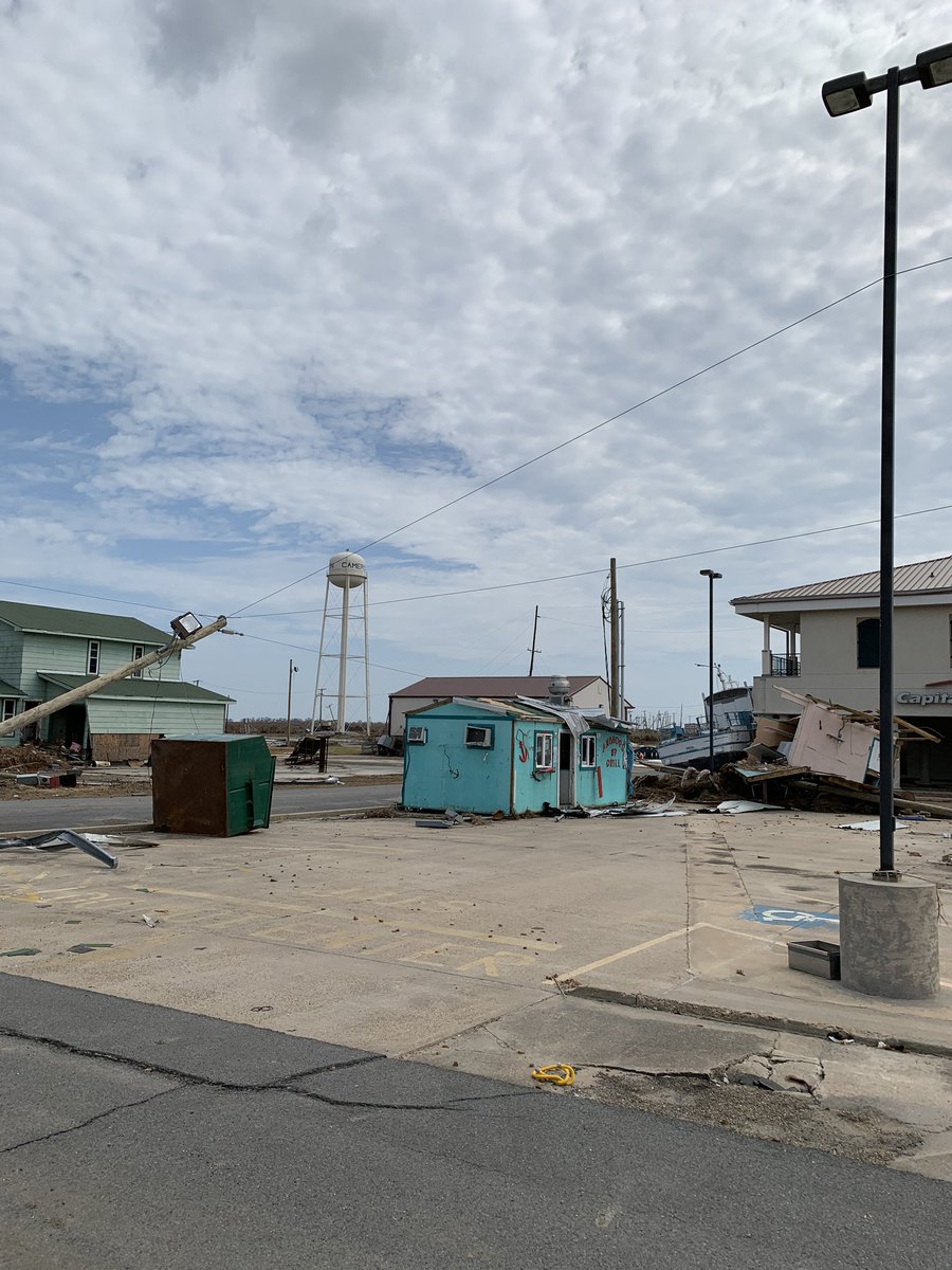 In Cameron, the Anchors Up Grill’s foundation was about a football field away, and who knows where the boat came from.