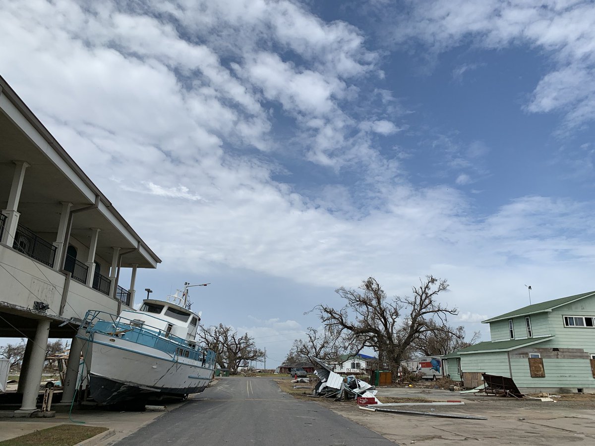 In Cameron, the Anchors Up Grill’s foundation was about a football field away, and who knows where the boat came from.