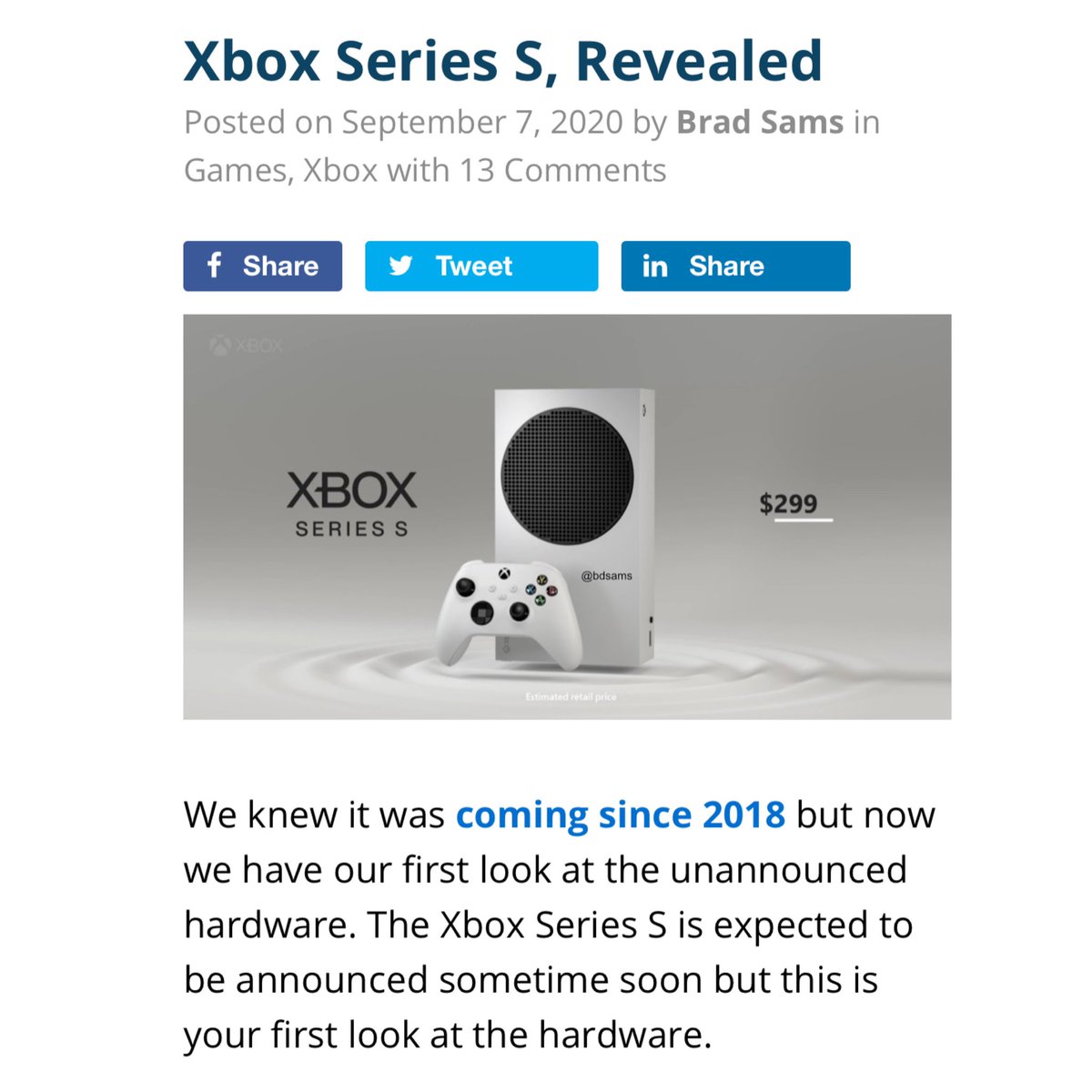 11:30 pm EDT: THE SITUATIONWe've known Xbox will release 2 new consoles this year, but only the Series X was confirmed - we had no details on the 2nd console.Then Series S images leaked. 1st look at console, 1st next gen price point. Major deal. Hit tech blogs immediately.