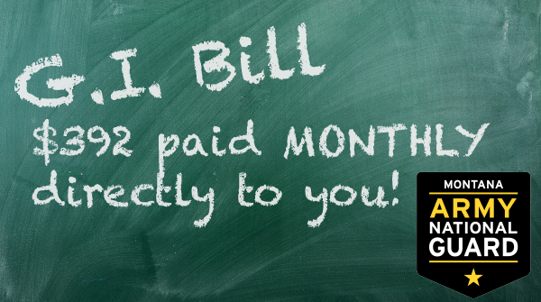 Have you heard about our #education benefits?  In addition to our 100% Tuition waiver, we also have the GI Bill.  That's $392 in your pocket monthly while you're in school!  For more information on these benefits, please visit: montanaguard.net #military