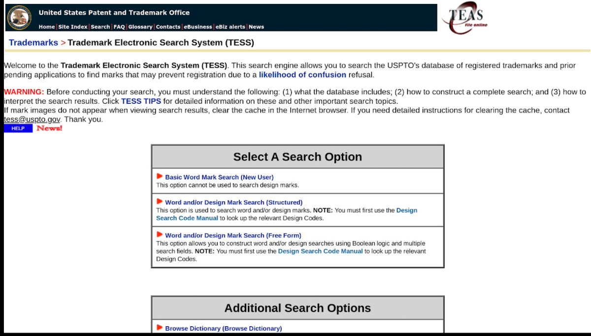 Welcome to the Trademark Electronic Search System (affectionately known as TESS): #trademarks