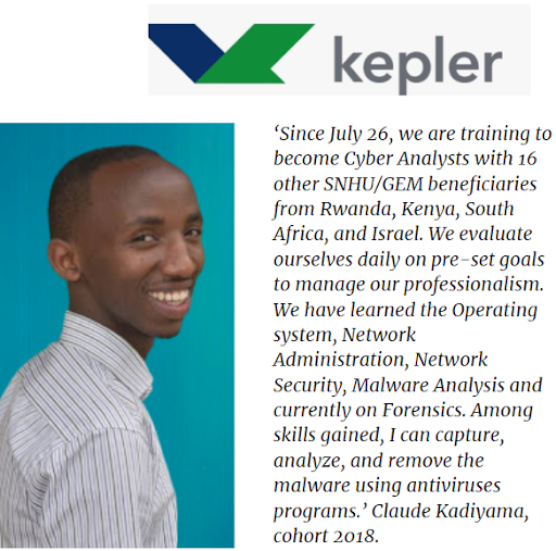 We caught up with one of the #Keplerscholars @cluadekadiyama who is participating in the 3 months bootcamp at Cybint Solutions in partnership with <a href="/SNHU/">SNHU</a> GEM. Here is what he had to share about the awesome opportunity: