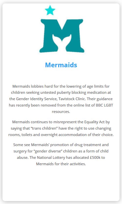 Next up:  http://Mermaids.org.uk , which is “proud to offer gender-diversity training to schools”: Wonder what qualifications are needed for that.