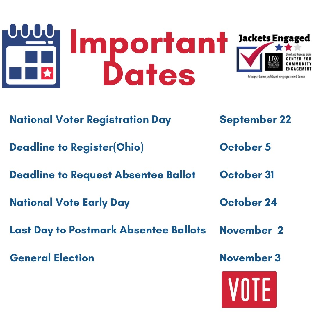 BW is working to promote voter engagement on campus. Important dates to remember: