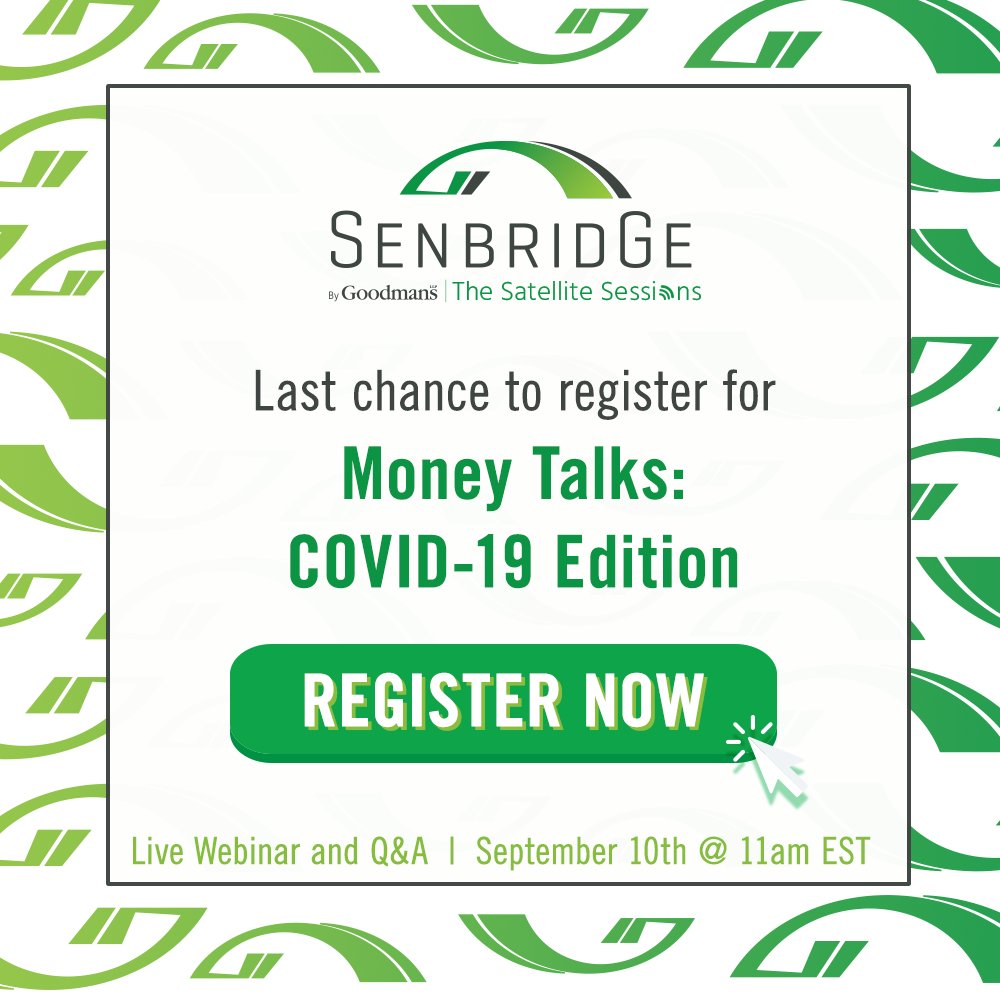 _SenbridGe's tweet photo. Last chance to register for Thursday’s session of Money Talks: COVID-19 Edition. Registration closes today, so be sure to secure your spot now: https://t.co/PkHsgnZkMW 
#SenbridGeSatelliteSessions https://t.co/5pHgLxvPQR