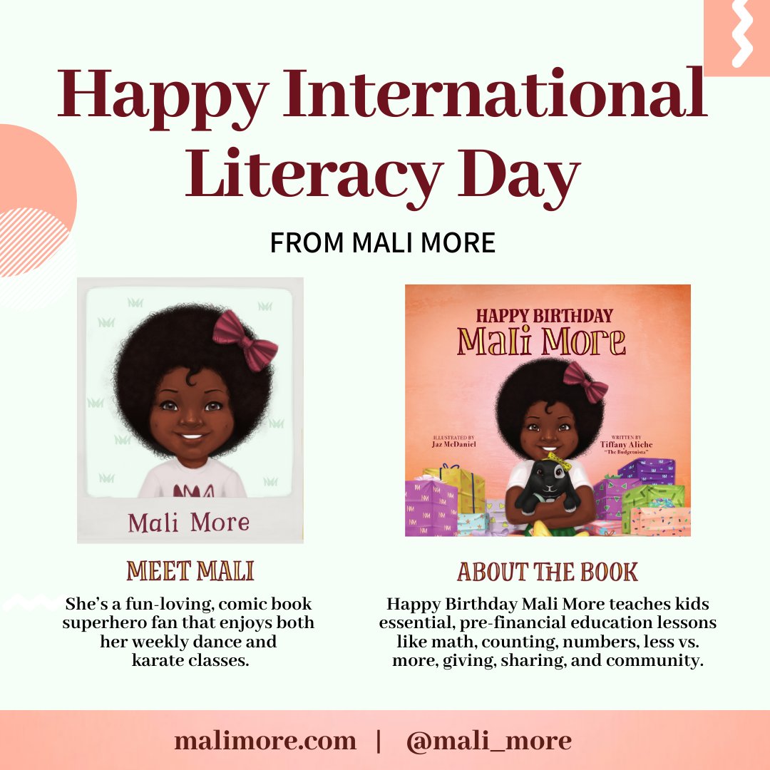 mali_more's tweet photo. HAPPY #INTERNATIONALLITERACYDAY ! Did you know that U.S. children are reading at lower levels than ever before?  I wrote Happy Birthday Mali More specifically to help tackle this issue. Head over to https://t.co/nrC9bhbOob to grab a 20% OFF copy for the little ones (ages 3-7) https://t.co/RRA8WXJRRa