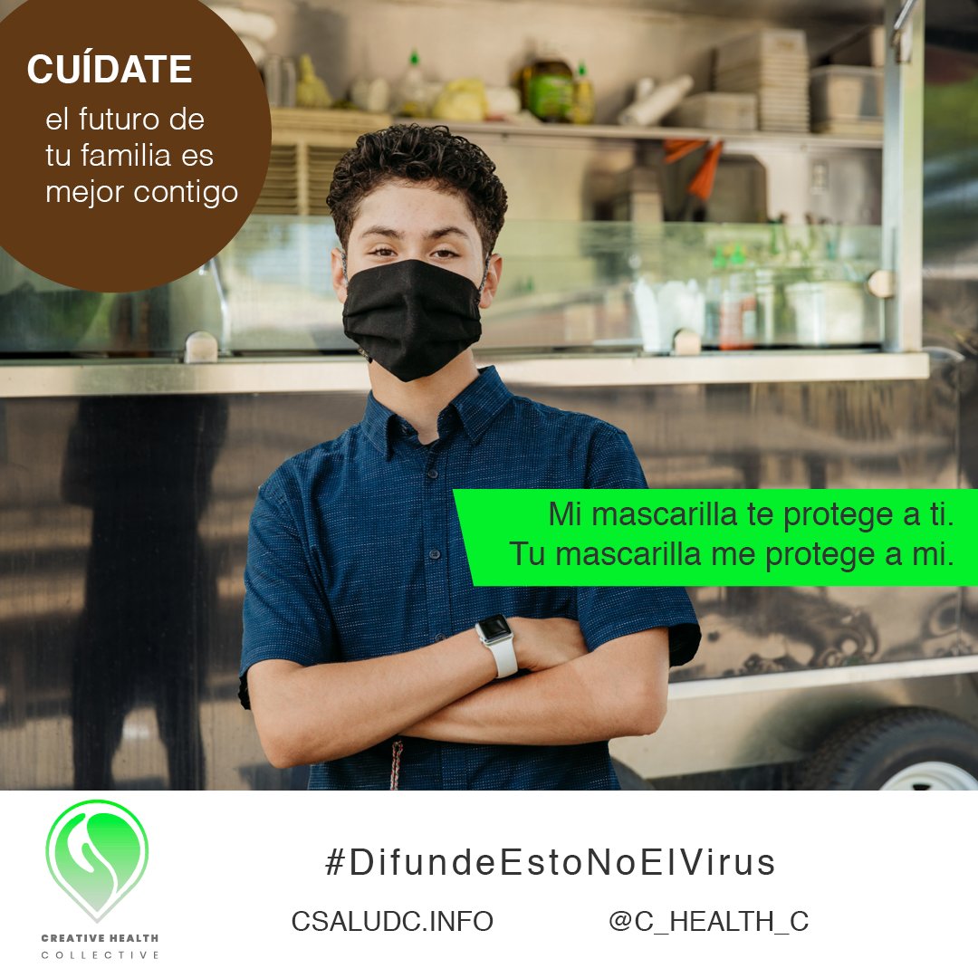 C_Health_C's tweet photo. Mi mascarilla te protege a ti
Tu mascarilla me protege a mi
Los dos debemos usar mascarillas. Nuestras familias dependen de nosotros. #Spreadthisnotthat https://t.co/Yj8eyDFKO6