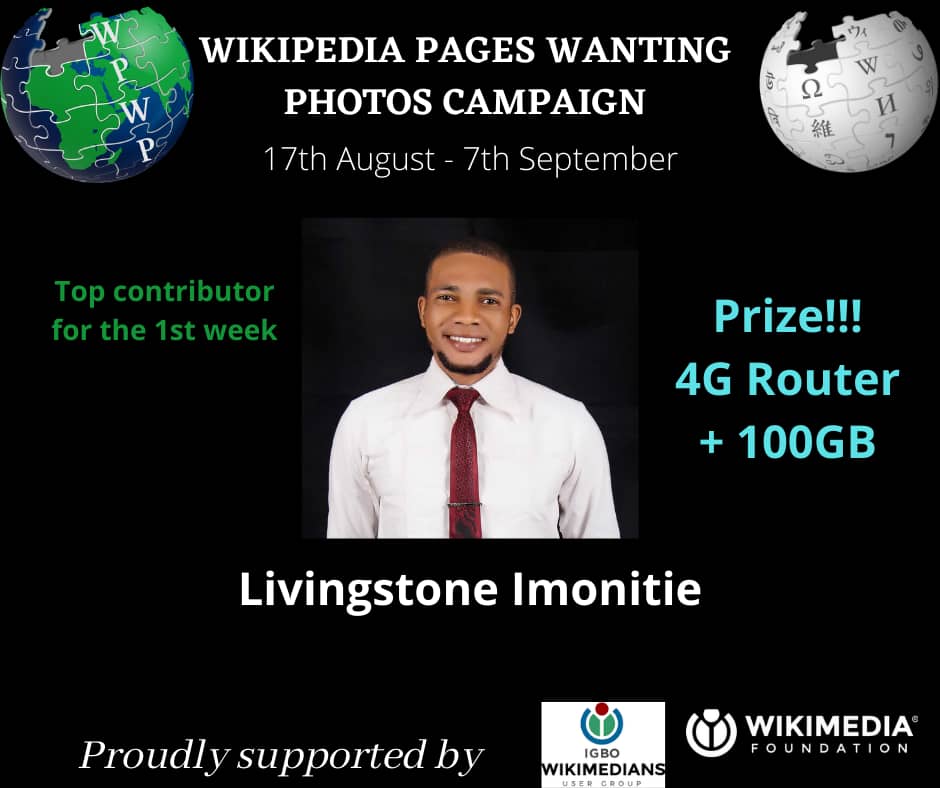 wikimediaigbo's tweet photo. Ndewo nụ! 
Anyị abịala na njedebe asọmpi nke #WPWPCampaign
Lee kwanụ ndị tụrụ ụgo na asọmpị a.
Anyị ji kwa ohere a na asị ndị sonyere nụ daalụ na ọrụ ọma ụnụ rụrụ na itinye foto na ịhụ akwụkwọ ndị nke na-enweghi foto na @Wikipedia.
#WPWPIG https://t.co/nIyJMl1cbo