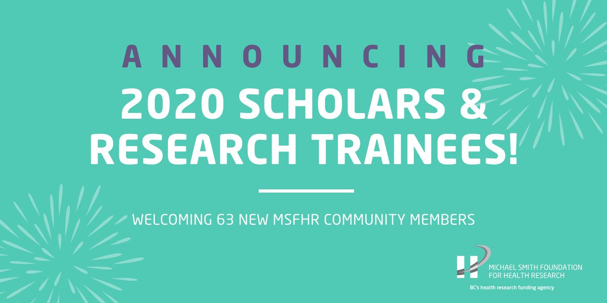 HlthResearchBC's tweet photo. ANNOUNCEMENT: New funding for our 2020 Scholars & Research Trainees is advancing #science and improving the #health of British Columbians. Congratulations to the 63 newest #MSFHRCommunity members! https://t.co/FlzE61BiZS https://t.co/jw4HtD6Klb