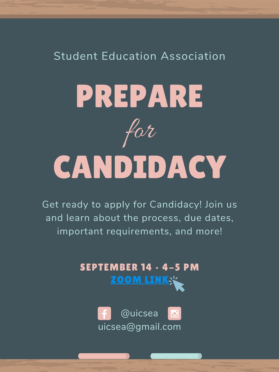 cteuic's tweet photo. Looking for a platform to connect with your peers about candidacy application? Check out the event hosted by UIC's Student Education Association on 9/14 from 4-5pm! #thisisuic #studentteachers #futureeducators https://t.co/47TZWRiSyi