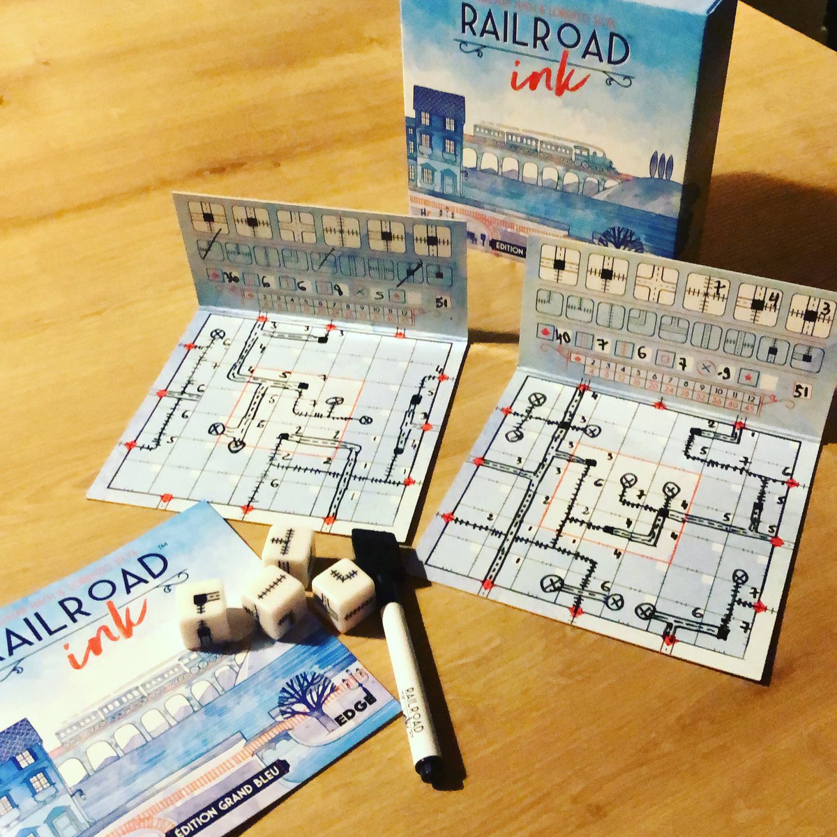 Hamtaro's tweet photo. Égalité ! Perdu à cause de mes 9 fausses routes... :/ #railroadink #dicegame #rollandwrite #rollanddraw #juegosdemesa #boardgames #brettspiel https://t.co/acIHpAKggZ