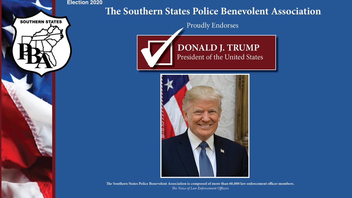 SSPBA's tweet image. The Southern States Police Benevolent Association is proud to endorse @realDonaldTrump for President of the United States.