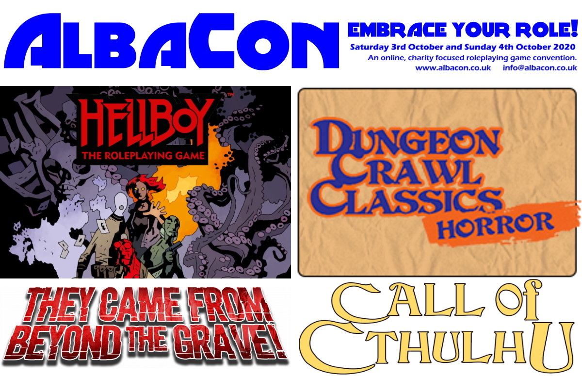 AlbaConRPG's tweet photo. Interested in things that go bump in the night? Enjoy life on the edge? We've got lots of different #RPGs with #Horror & similar themes. #rpg #ttrpgs #ttrpg #dcc #dcchorror #rpglifeuk #AlbaConRPG https://t.co/BRce0B11vg @redscargaming @GoodmanGames @onyxpath @Chaosium_Inc https://t.co/Ru1zegPB3n