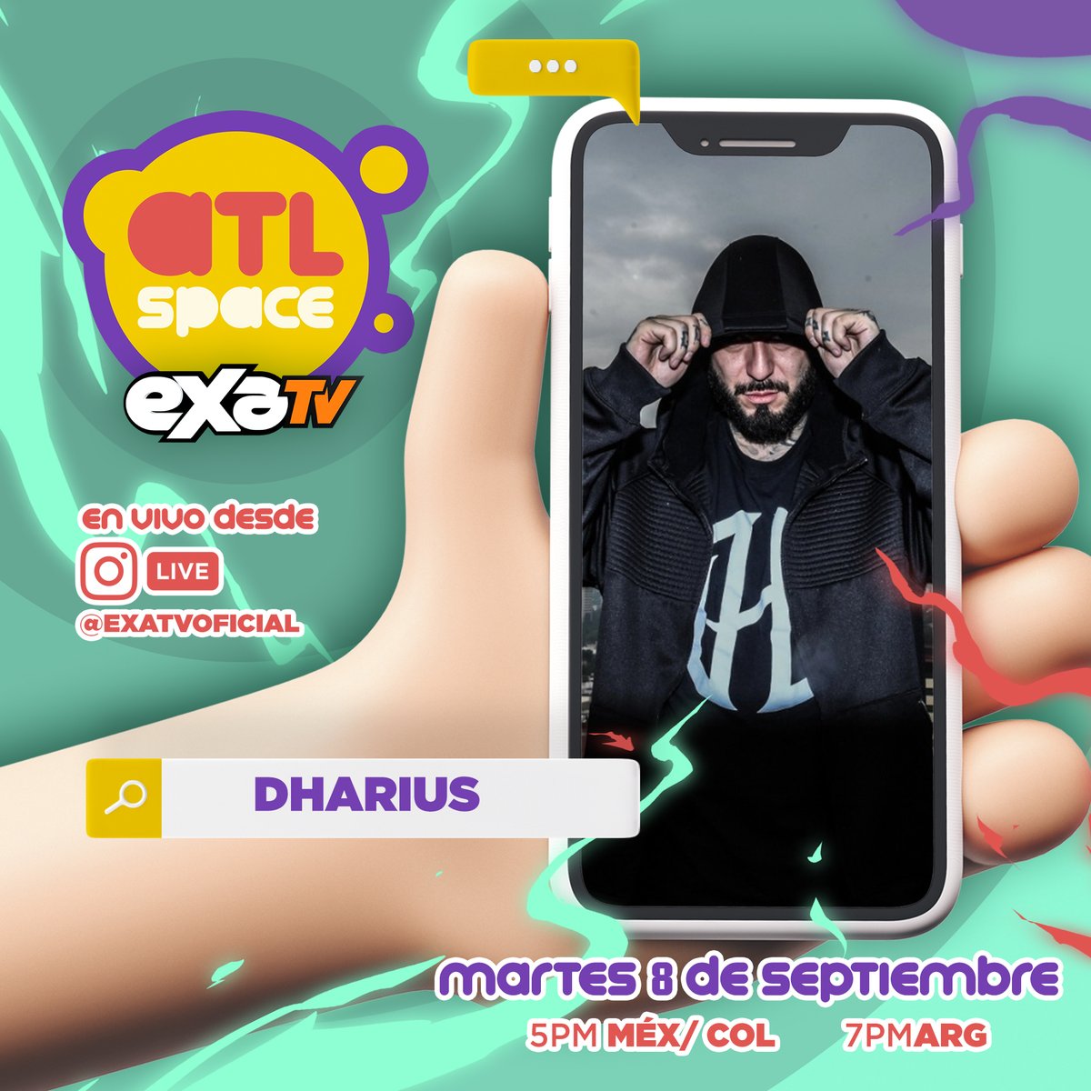 exatv's tweet photo. Hoy en #ATLspace se conectara @atlgarza con @dhariuselocaso para charlar sobre música y más cosas interesantes ¡No te lo pierdas! 5pm EN VIVO por Instagram y YouTube
#DHA #ElClanRecords #QueSigaCreciendoElClan #Dharius https://t.co/IcEUDbY1ZR