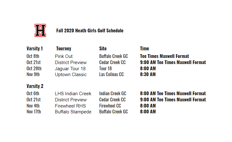 RHHSGirlsGolf's tweet photo. Fall 2020 RHHS Girls Golf Schedule ⛳️ https://t.co/X83r9hxbFe