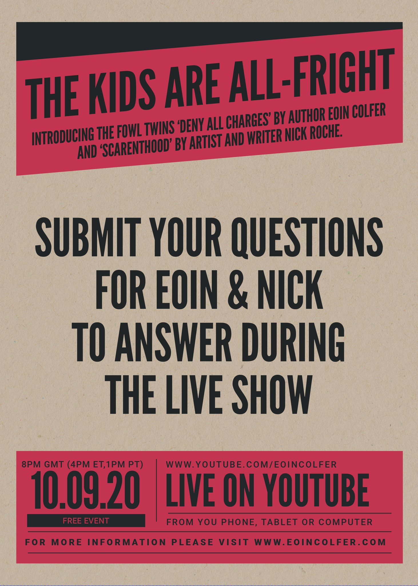 Eoin Colfer Submit Your Questions We Ll Be Answering Your Questions This Thursday At 8pm During The Live Q A With Eoincolfer And Nickroche Leave Your Questions Below And We Will Eoin Colfer Submit Your Questions We Ll Be Answering Your Questions This Thursday At 8pm During The Live Q A With Eoincolfer And Nickroche Leave Your Questions Below And We Will