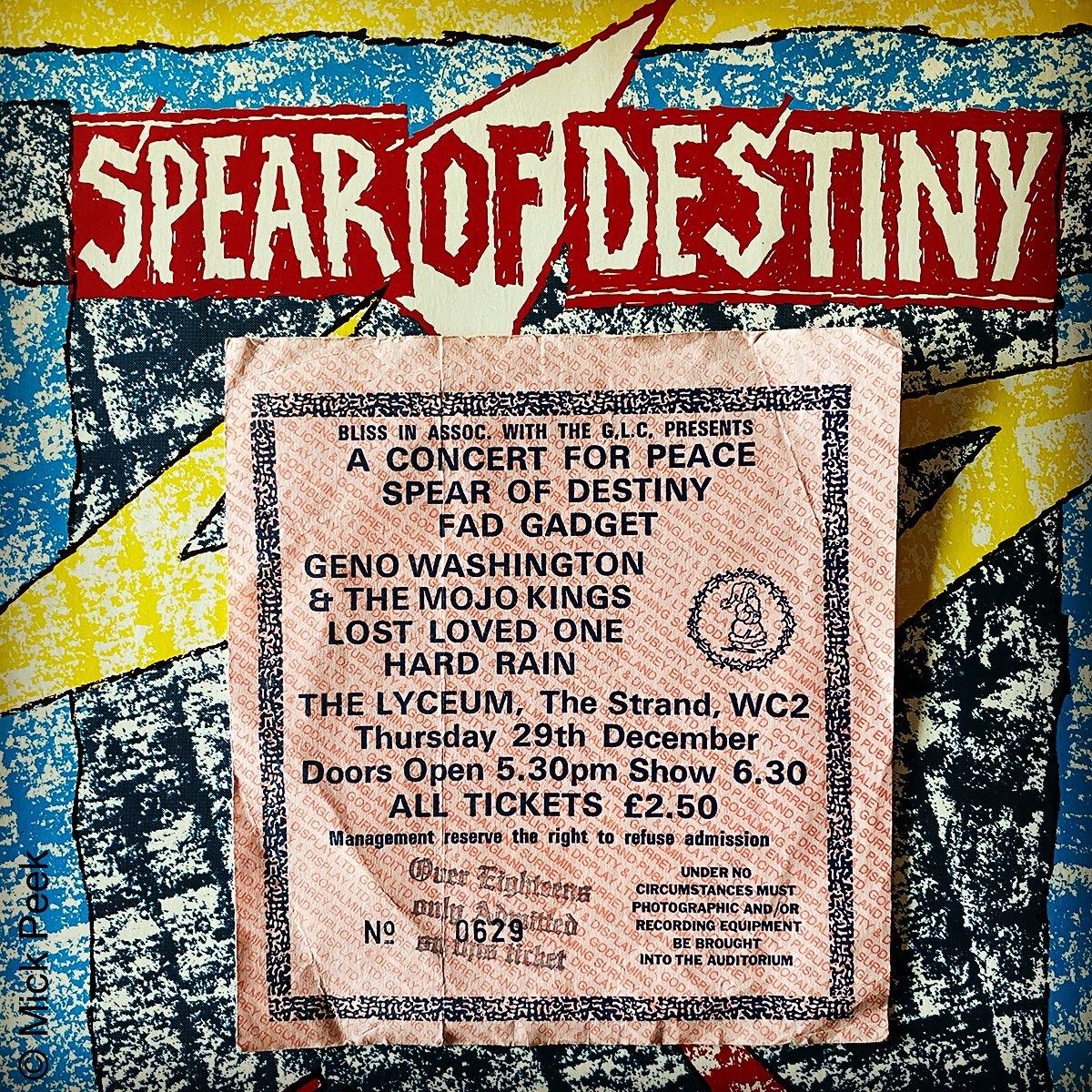 mickpeek's tweet photo. A dive into my Attic Archive & another ticket from one of the many times I saw Spear of Destiny back in the day. This was the “Concert For Peace” at the Lyceum in December 1983.
Also pictured my “Flying Scotsman” 12” single.
#SpearOfDestiny #KirkBrandon #StanStammers https://t.co/7O1L4lLuYV