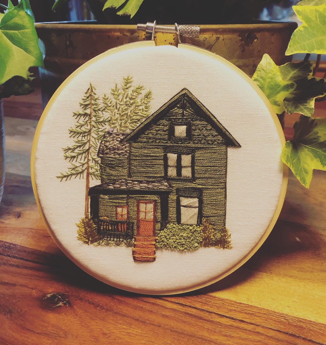 Loved doing this charming green house in London, Ontario for a custom ordered gift.                               #customembroidery #handstitched #handmade #ptbomakers #embroideryhoopart #embroidery #embroideryhoop #home #dmc