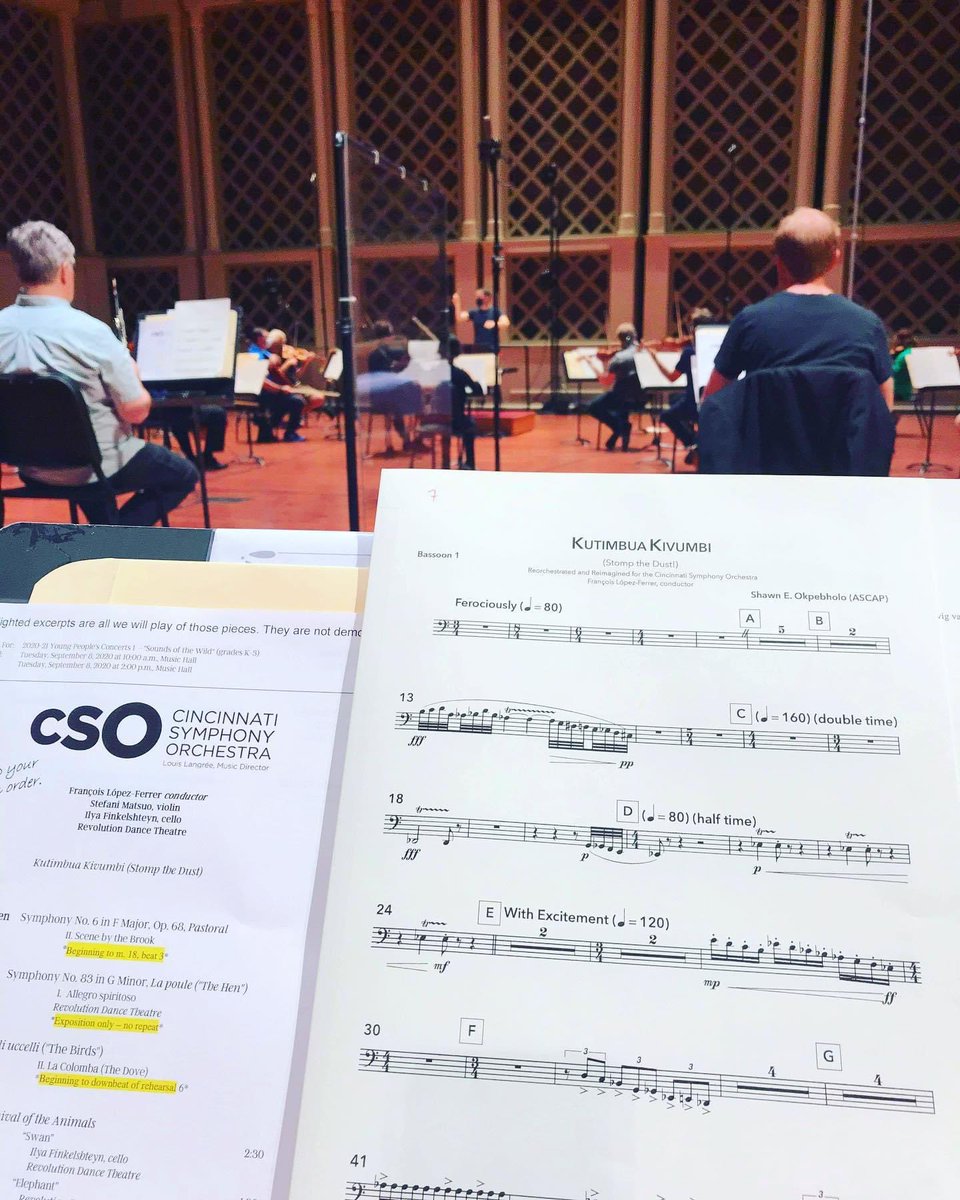 A pre-rehearsal/recording photo of the Cincinnati Symphony Orchestra performing my reimagined and reorchestrated version of my piece, Kutimbua Kivumbi! I couldn’t be more excited! #covidsafeorchestra #sociallydistancedorchestra #cso