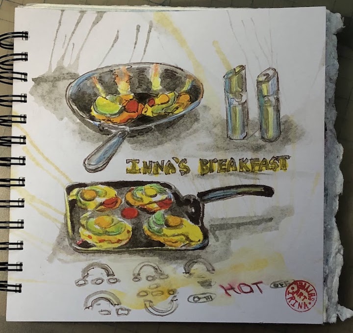 nikiraa's tweet photo. One of the amazing breakfast's cooked by Inna. I had to sketch it! Corn tortillas with some fun stuff on the top. Used ink in Two Rivers #sketchbook.#iDraw #ink #sketching #pen #drawing #breakfast #inking #ArtistOnTwitter #urbansketcher #foodie #TwoRiversPaper #Food https://t.co/ziJa4ezDVd