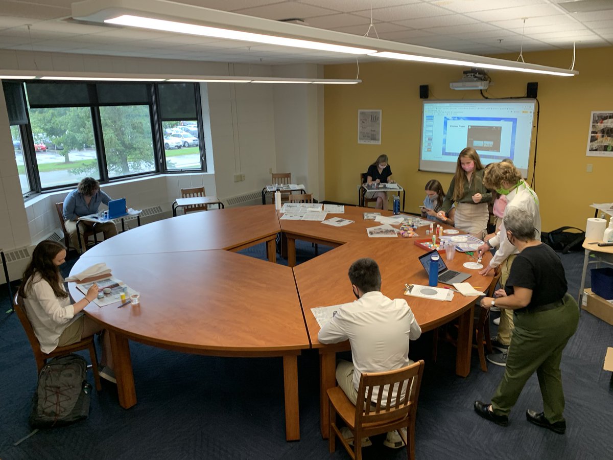 USMBoz's tweet photo. First meeting of Tower 6 - USM’s senior capstone. Painting kindness rocks. @LifeAtUSM @KateGay1964 #usmfac https://t.co/jzJshQ0U5n
