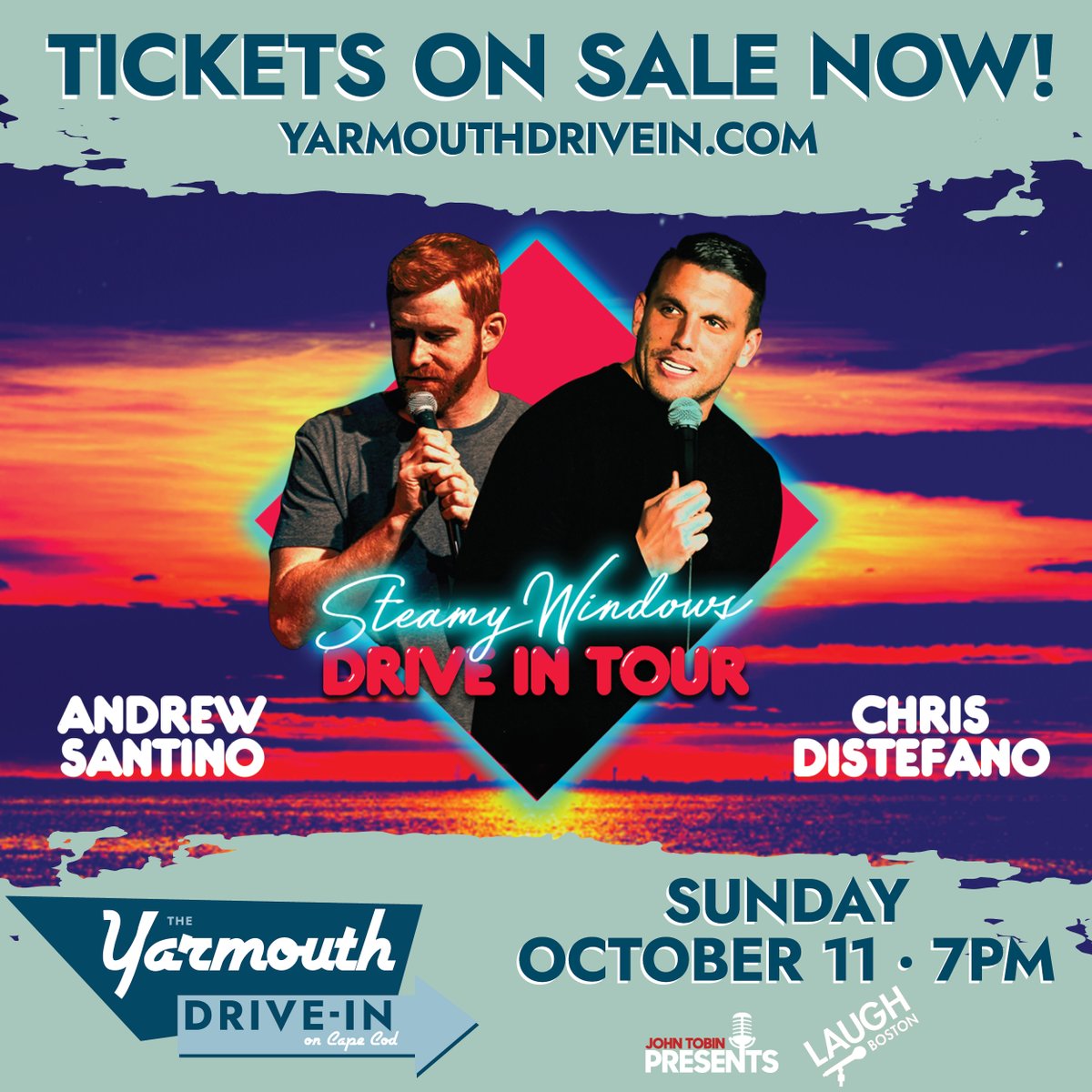 YarmouthDriveIn's tweet photo. Get ready to laugh your socks off #CapeCod, because @CheetoSantino &amp; @chrisdcomedy are coming to the Yarmouth Drive-in THIS SUNDAY NIGHT! What are you waiting for? Buy your tickets here: https://t.co/AfojbfkFiq 
#comedy #live #ydi #yarmouthdrivein https://t.co/t46VcYK9Lk