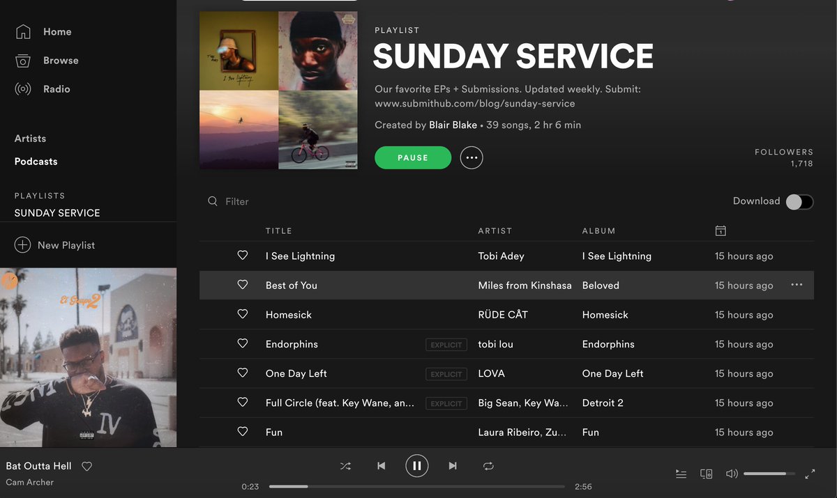 SUNDAY SERVICE (@sundaysrvc) on Twitter photo 📣REFRESH ALERT
FT:
<a href="/milesfromkin_/">Miles from Kinshasa</a>
<a href="/BigSean/">Sean Don</a>
<a href="/tobilou/">tobi lou</a>
<a href="/disclosure/">Disclosure</a>
<a href="/lauraribeiro_x/">🥀LAURA🥀</a>
<a href="/Itsrudecat/">RÜDE CÅT</a>
<a href="/CamArcher/">WEST CRAVEN</a>'s EP
<a href="/starwolftheband/">Starwolf</a>
<a href="/redecaymusic/">redecay</a>
<a href="/thefuturedances/">thefuturedances</a>
<a href="/the_hails/">The Hails</a>
@17rashads
<a href="/thisismoontower/">Moontower</a>
<a href="/winonaoak/">Winona Oak</a>
<a href="/lovaalvilde/">LOVA</a>
<a href="/davidwolves_/">DAVID WOLVES</a>
ENJOY: spoti.fi/2lcnq8e 📣REFRESH ALERT
FT:
<a href="/milesfromkin_/">Miles from Kinshasa</a>
<a href="/BigSean/">Sean Don</a>
<a href="/tobilou/">tobi lou</a>
<a href="/disclosure/">Disclosure</a>
<a href="/lauraribeiro_x/">🥀LAURA🥀</a>
<a href="/Itsrudecat/">RÜDE CÅT</a>
<a href="/CamArcher/">WEST CRAVEN</a>'s EP
<a href="/starwolftheband/">Starwolf</a>
<a href="/redecaymusic/">redecay</a>
<a href="/thefuturedances/">thefuturedances</a>
<a href="/the_hails/">The Hails</a>
@17rashads
<a href="/thisismoontower/">Moontower</a>
<a href="/winonaoak/">Winona Oak</a>
<a href="/lovaalvilde/">LOVA</a>
<a href="/davidwolves_/">DAVID WOLVES</a>
ENJOY: spoti.fi/2lcnq8e