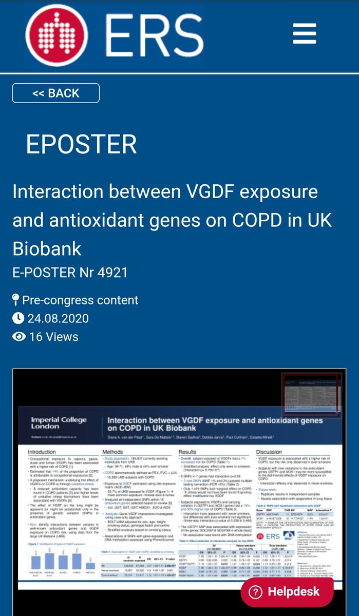 DianavdPlaat's tweet photo. Check out my presentation tomorrow (and poster) at the #ERSCongress on my  RESPIRE3 Marie-Curie fellowship. Get to know everything on the interaction between antioxidant genes and occupational exposures on COPD. 
@EuroRespSoc @MSCActions @EarlyCareerERS 
https://t.co/q7VCMjPxSn https://t.co/I0Kl8s86eo