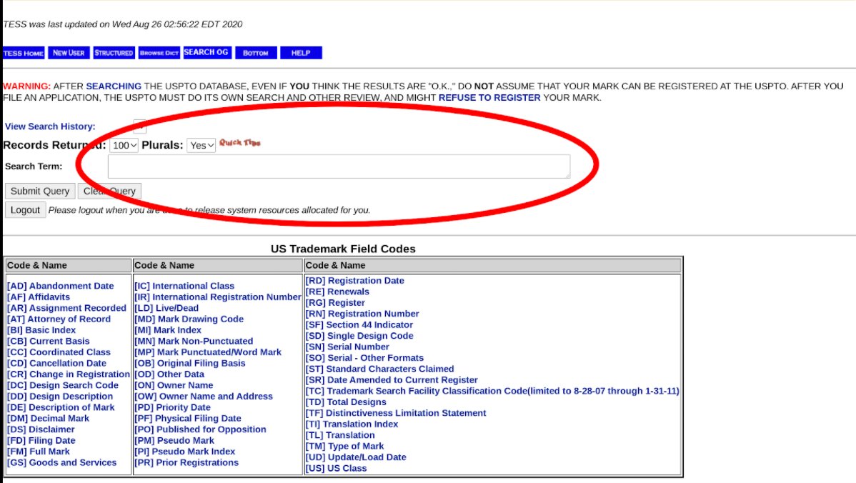 When we talk about  #trademarks searching, we're largely talking about what queries to use in this box: