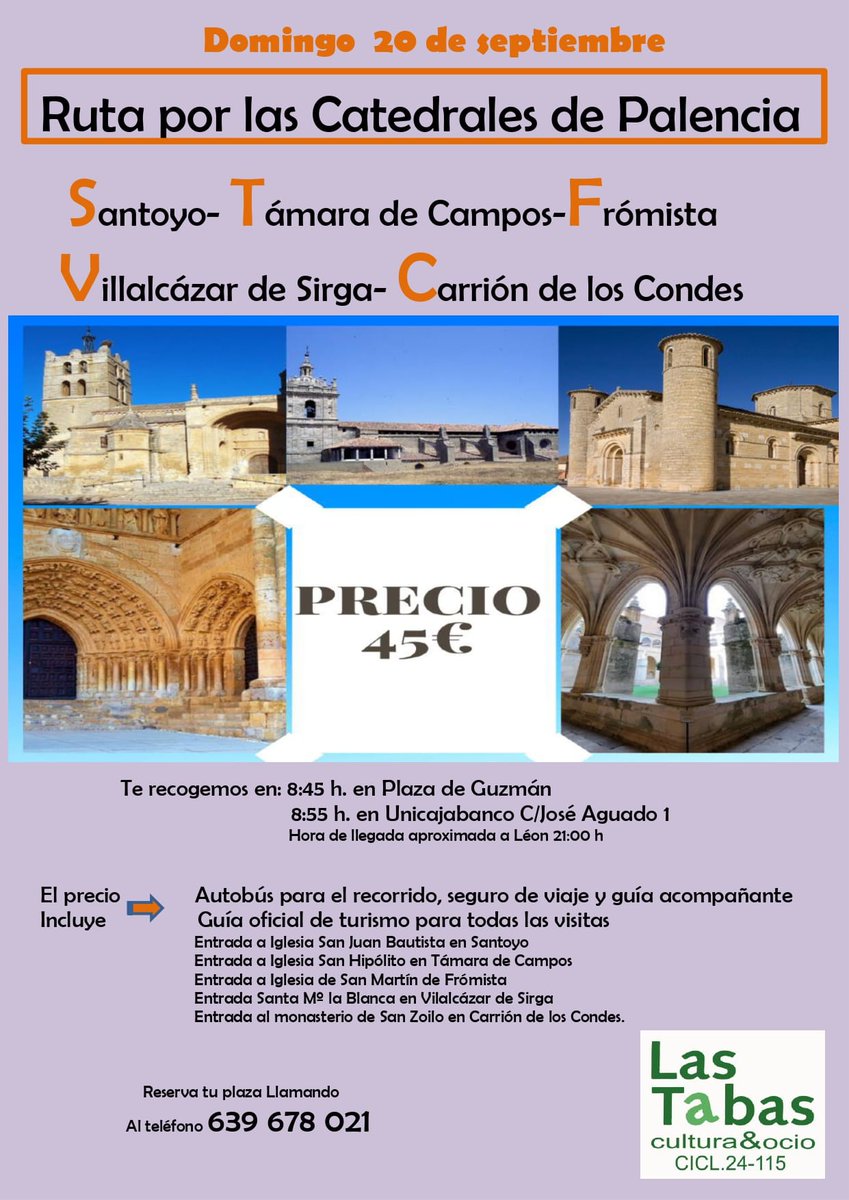 LasTabasCyO's tweet photo. Viaja, conoce comprende y disfruta. Reserva tu plaza 639 678 021
#excursiones #ViajesdesdeLeon #rutas #findesemana #Leon #Patrimonio #Palencia https://t.co/N304YibTBH