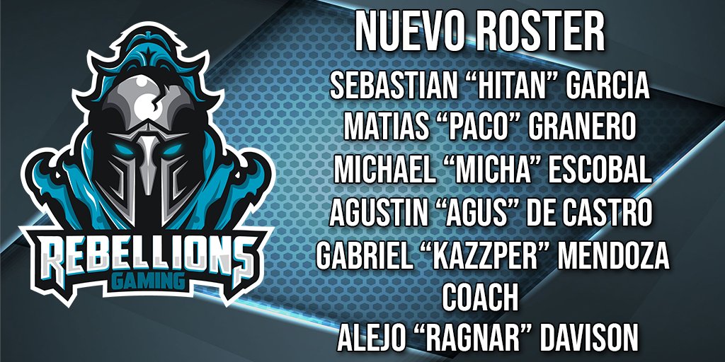 RebellionsGG_'s tweet photo. NUEVO ROSTER OFICIAL DE RAINBOW SIX SIEGE!!
@elmichita @MendozxGabriel @Hitan_YT @agustinosc1 
@matimagt @alejodavison https://t.co/lRNF2a7phe