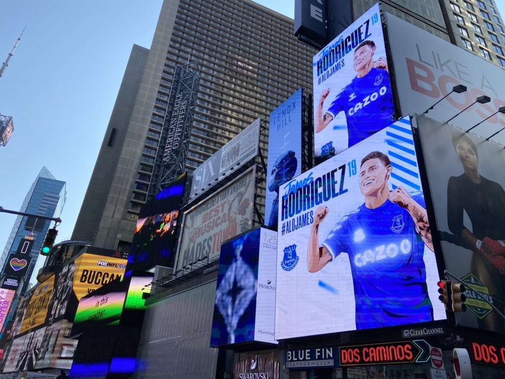 Everton player James Rodriguez on a billboard on the corner of 47th Street and Broadway in Times Square, New York