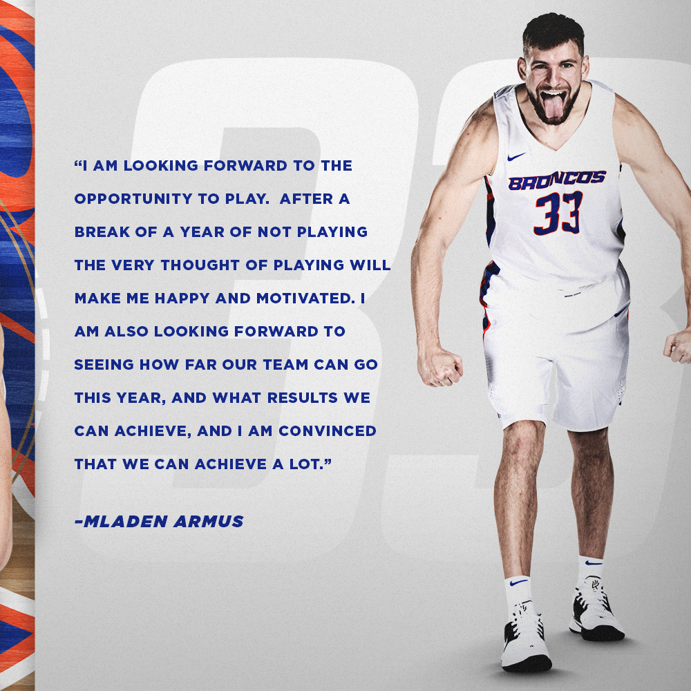 The first of many Mladen Armus appreciation posts this year. We can't wait for Bronco Nation to get to know this guy, on the floor and off! 📏 6'10” / 232 lbs 🏀 RS-Junior / Forward 🌎 Belgrade, Serbia 🏫 East Tennessee State #BleedBlue