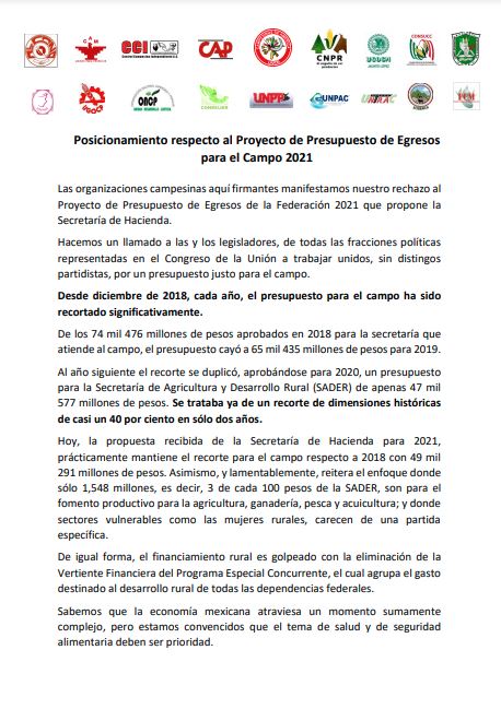 CNC_CEN's tweet photo. Posicionamiento en torno al Proyecto de Presupuesto para el Campo 2021 https://t.co/D4dWPSGljD