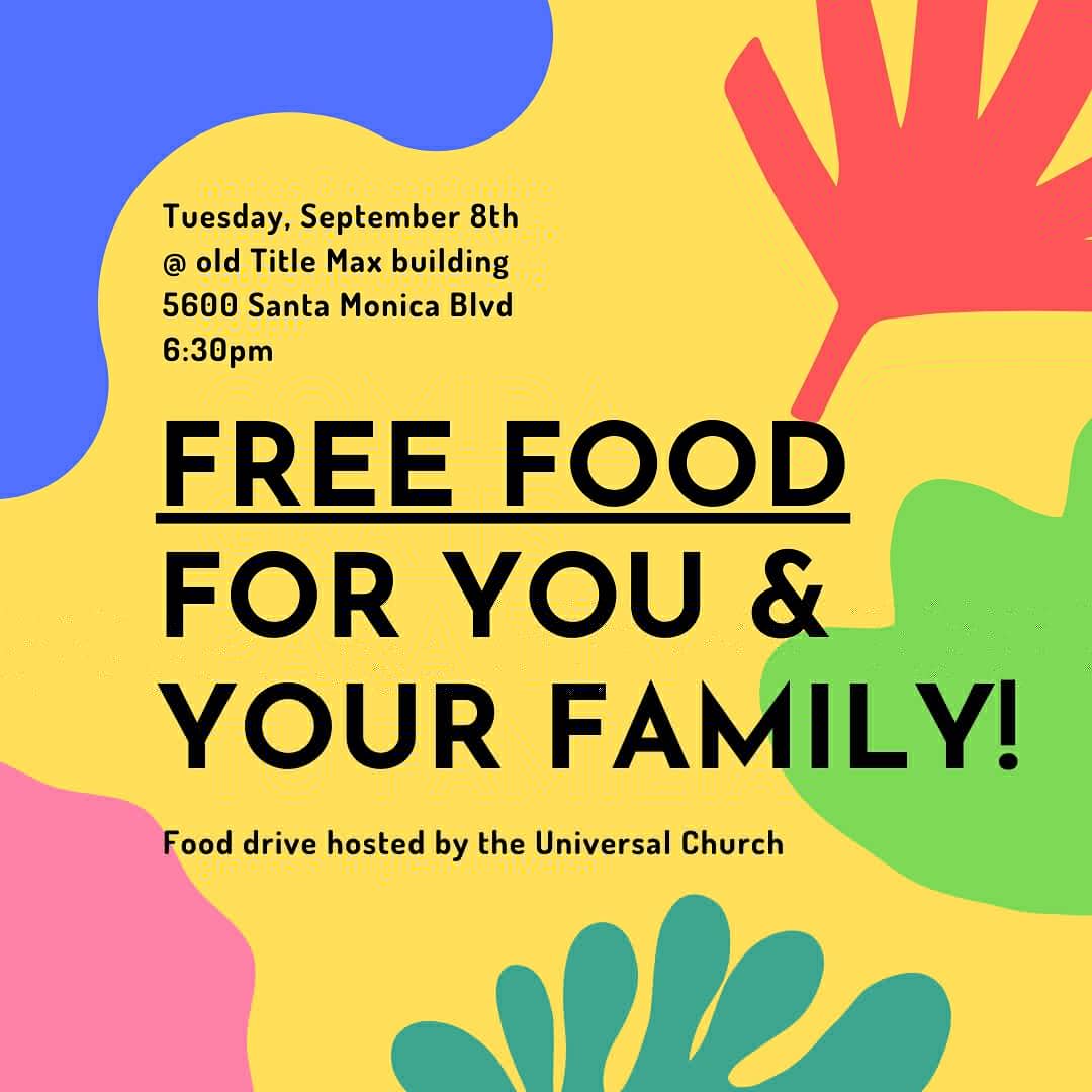 theHSDNC's tweet photo. Starting at 6:30pm the Universal Church is doing a food drive at the old Title Max building! If you need food please go! #hollywoodfood A las 6:30pm la Iglesia Universal estará repartiendo comida en el edificio viejo de Title Max. ¡Si necesita comida por favor vaya! https://t.co/Fe9jU8YjWg