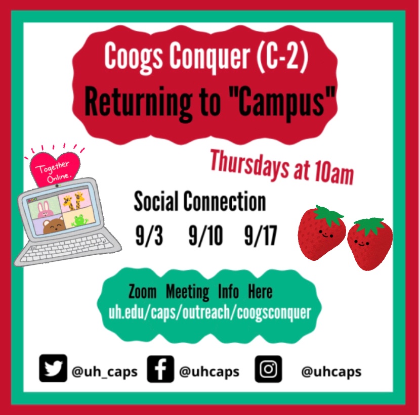 UH_caps's tweet photo. Feeling shy or worried about connection this semester? We’ve got you! Thurs at 10am on zoom https://t.co/BpkzJAsGSL
#CapsCares #CoogsConquer #MentalHealth #UH21 #UH22 #UH23 #UH24 https://t.co/0Ldt9bKM7R