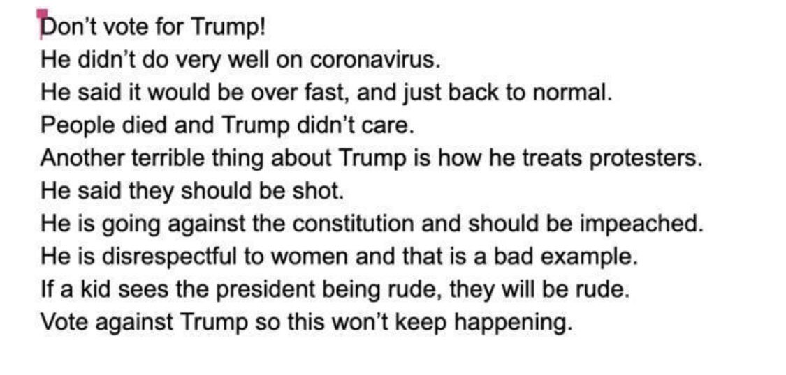 A friends 6th grade son was tasked with writing a political ad for class.

He gave my permission to share the script he wrote.

He gets right to the heart of the matter and shows an insight that surpasses most of my former GOP colleagues.