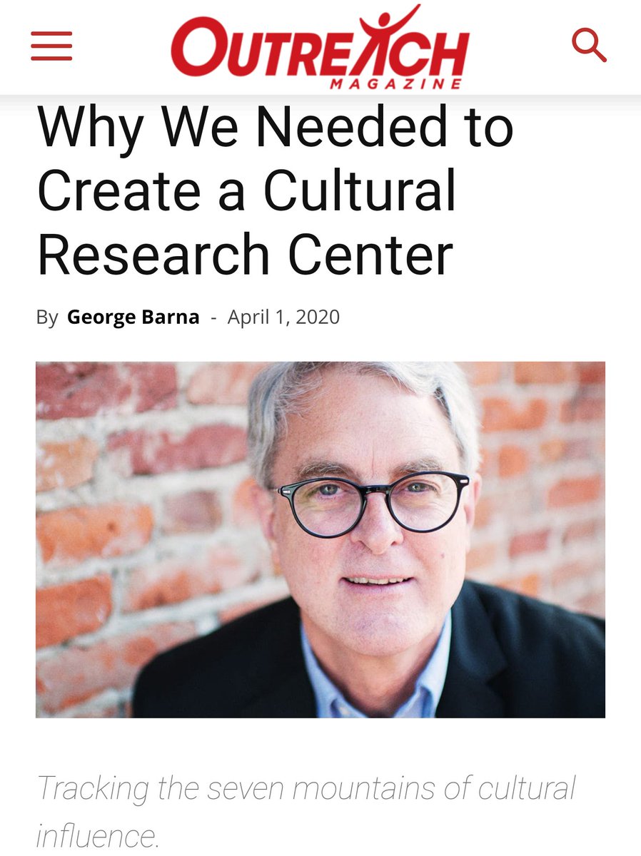 THREAD:Christian Dominionists have a new target in their sights: our children.George Barna aims to "transform" the 7 mountains of culture and statistically measure this transformation, as Director of Research at the Cultural Research Center at Arizona Christian University. /1