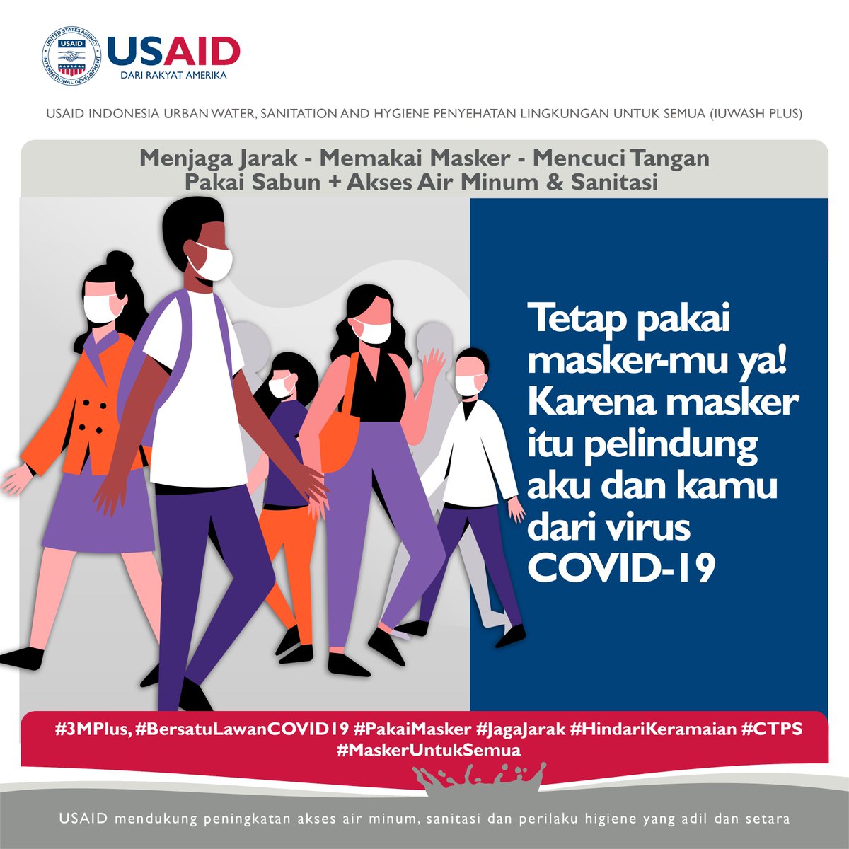 airsanitasi's tweet photo. Halo #TemanAirSanitasi. Tetap pakai maskermu ya! Pastikan masker yang kamu gunakan menutupi hidung dan mulut, ya! Tetap #JagaJarak juga ya! Ingat, masker itu pelindung kamu dan aku dari COVID-19! 
#3MPlus, #BersatuLawanCOVID19 #SelaluPakaiMasker #JagaJarak #HindariKeramaian #CTPS https://t.co/xLD7ZLoFF8
