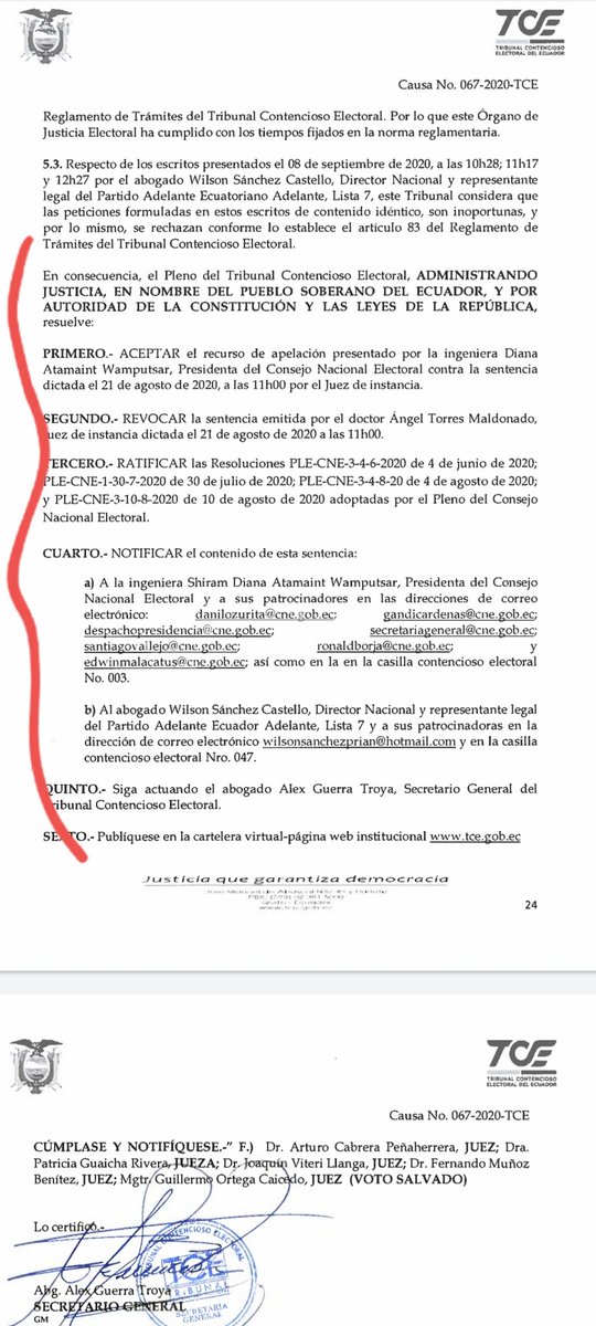 fabriciovelav's tweet photo. OFICIAL: partido Adelante Ecuatoriano Adelante, liderado por Álvaro Noboa, queda eliminado definitivamente del registro de organizaciones políticas. El Tribunal Contencioso Electoral aceptó la apelación presentada por la presidenta del @cnegobec, @DianaAtamaint
@PrimeraPlanaECU https://t.co/PqC7jbu8ga