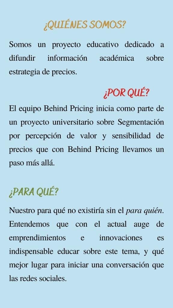 BehindPrincing's tweet photo. No hemos terminado de presentarnos. Aquí un poco más sobre nosotros.#pricingstrategy #pricing #pricestrategy #besmart #strategy #makesales  #tips https://t.co/cWa38cszou
