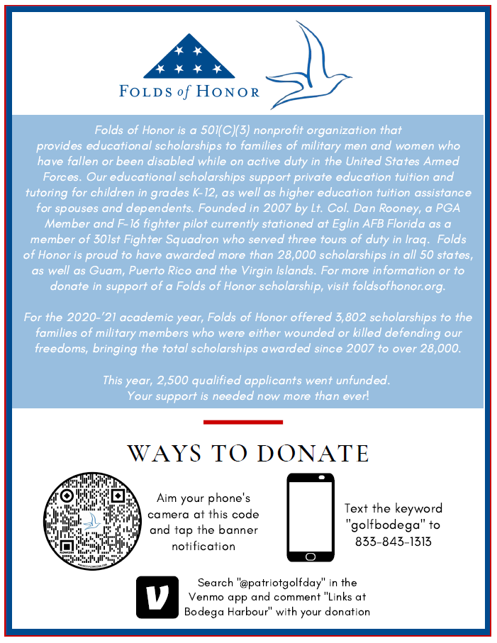 BodegaGolf's tweet photo. Thanks for those who have supported this great cause with Folds of Honor! We are moving along well to meet our our goal of $2,000. If you want to learn more please visit https://t.co/aAn8gtTQX7 or to donate please follow the instructions on the flyer. Thank you! https://t.co/5V2GHk3wIm