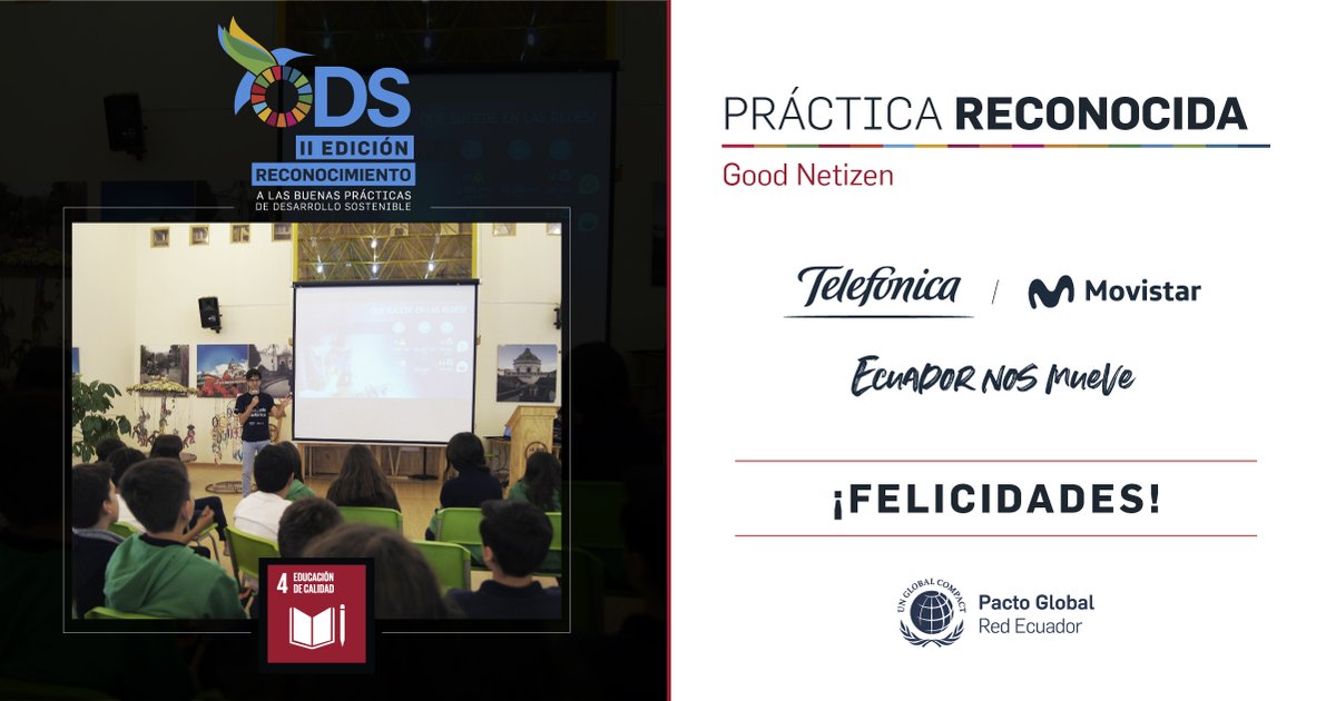 OtecelSA's tweet photo. El proyecto #GoodNetizen de @FTMovistarEc y @MovistarEC es uno de los ganadores del #ODS4 en #ReconocimientoODS de @PactoGlobalEcua 

#GoodNetizen promueve el uso responsable de la tecnología en niños, niñas y jóvenes mediante talleres de capacitación

👇
https://t.co/rbXJByv6NZ https://t.co/FSGS1QETws